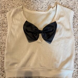 Anthropologie Cream Top with Black Bow Accent